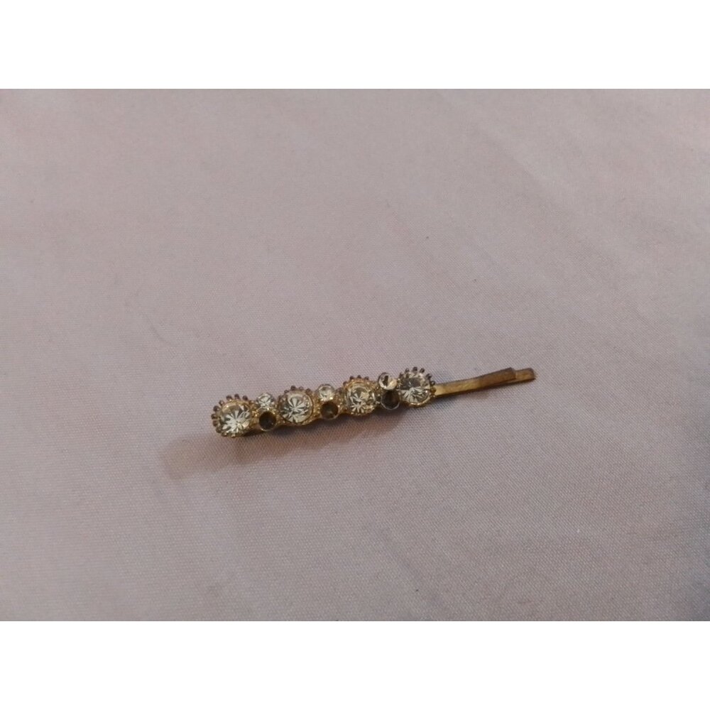 Vintage Gold-Tone Hair Bobby Pin With Rhinestone Accents
